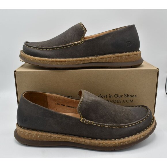 Born Mens Size 10.5‎ Baylor Dark Grey Distressed Suede Slip On Loafers Shoes main image 5